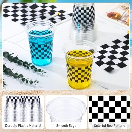 50 Pcs Bee Party Cups 16 oz, Black and White, Race Car