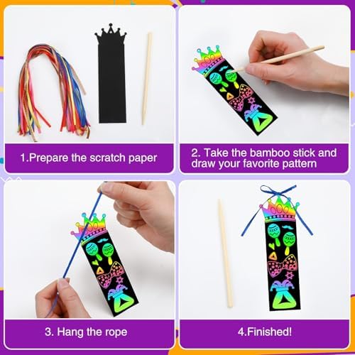 JUNEBRUSHS 30Pcs Purim Scratch Bookmarks for Students Classroom Activity
