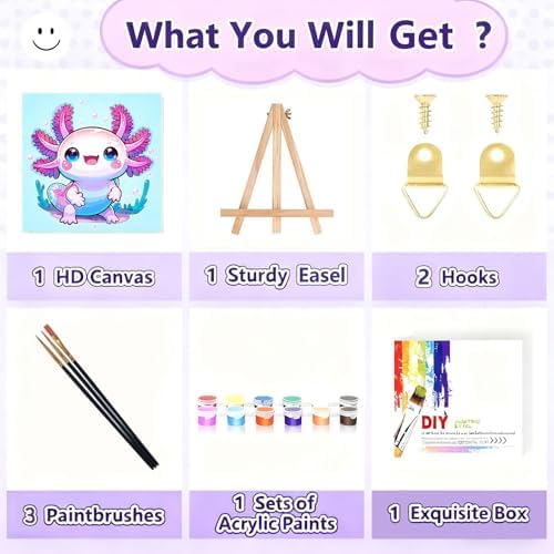 Gemozaic Axolotl Paint by Numbers Kit for Kids with Frame & Easel, 8x8 in