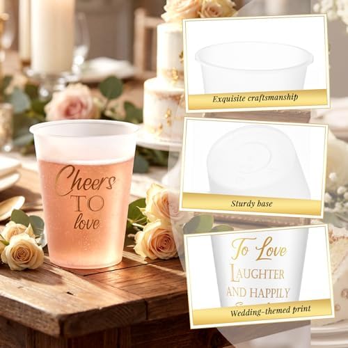 Yungyan 100 Pcs Wedding Frosted Plastic Cups 12 oz Clear Disposable