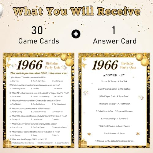 30Pcs 60th Birthday Game Cards, 1966 Quiz & Guess the Price Game