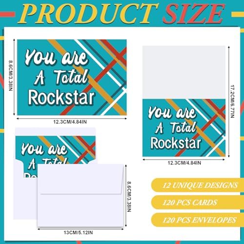 AmazingSpark 120 Pack Thanks You/Happy Birthdays Cards with Envelopes Bulk 12 Designs 4.8 x 6.8'' Assorted Postcards Notes for Business Birthday Back to School Gifts(Macaron,Thank You,120 Kit)