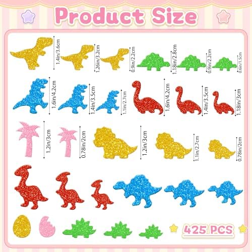 425Pcs Foam Stickers Glitter 3D Dinosaur Foam Shape Sticker,Dinosaurs