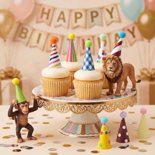 24 Pcs Mini Happy Birthday Hat Cupcake Toppers for Animal Figure