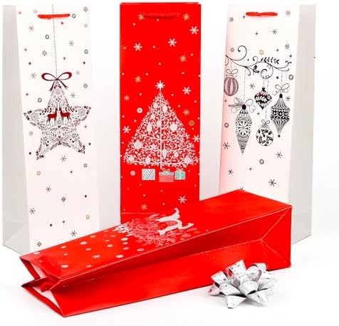 ZJHiome 12 Pack Christmas Wine Gift Bag Wine Bottle Bag with Tissue Paper for Xmas Winter Holiday Party Supplies (Red and White)