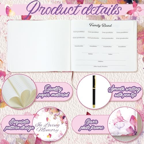 Patelai Funeral Guest Book with Pen, Watercolor Butterfly