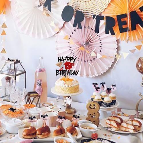 1 PCS Happy 18th Birthday Cake Topper Black Glitter Cheers to 18 Years Horror Blood Knife Have a Killer Birthday Cake Pick for Halloween Killer 18th Birthday Party Cake Decorations Supplies