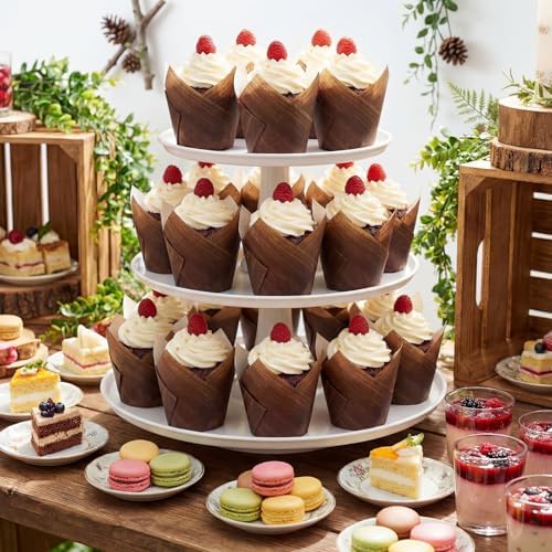 Maxdot 200 Pcs Wood Grain Tulip Cupcake Liners for Baking Woodland Theme Paper Muffin Baking Cups Brown Rustic Tulip Muffin Liners Wrappers for Bridal Showers Wedding Holiday Birthday Party