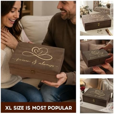 Forever & Always Engraved Wooden Keepsake Box, Romantic Memory Gift Box with Inside Engraving, Pine Wood Rectangle Storage Box for Anniversary, Wedding & Couple Gifts , X-Large ,14.15 x 9.5 x 4.5"