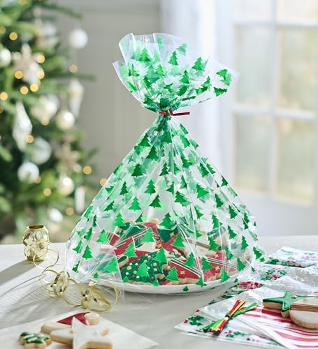 American Greetings Christmas Cellophane Cookie Tray Bags with Twist-Ties, Holiday Patterns (12-Count)