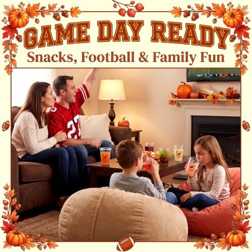 Willinglong 50 Pcs Fall Football Plastic Cups 12 oz for Party