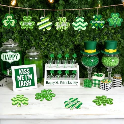 36PCS Wooden Shamrock Ornaments to Paint St. Patrick's Day Decorations,9 Styles DIY Blank Unfinished Wood Shamrock Cutouts Ornament for Tree Home Crafts Hanging Gifts Indoor Spring Farmhouse