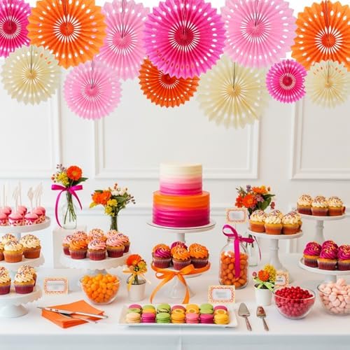 BEISHIDA Honeycomb Round Paper Fans Pink Orange White Hanging Party Decor