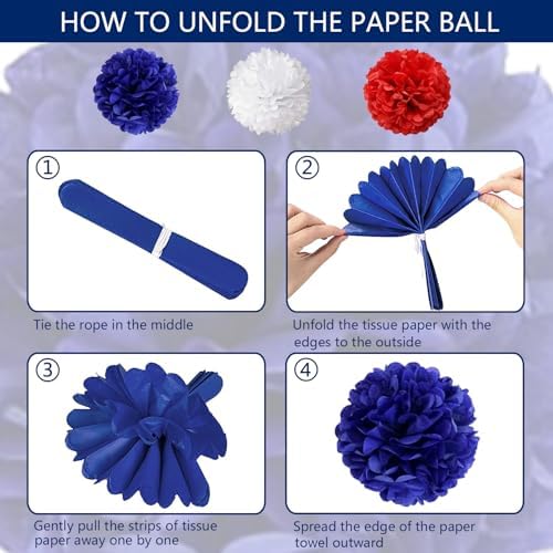 4th of July Patriotic Decorations Set Paper Fans Pom Poms Hanging Swirls USA & Pennant Banners Star Streamer Red White Blue Independence Memorial Day Veterans Day Party Decor Supplies