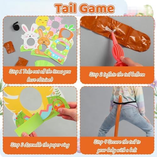 Vicenpal 32 Pcs/4 Set Easter Tail Game Easter Party Games Adults Family Cane Tail Funny Family Night Activities Outdoors Indoor Birthday Baby Shower Bachelorette Party Supplies Favors
