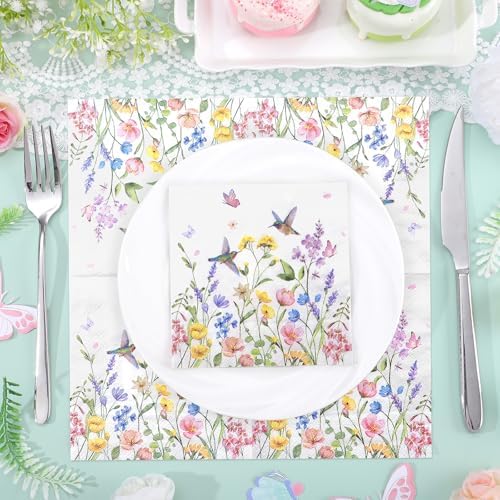 NatNarr 100 Pcs Wildflower Napkins, 5" Floral Cocktail Napkins