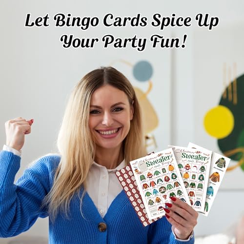 Christmas Sweater Bingo Games for Family Friends, Sweaters Games for Adults, Sweater Party Decor Supplies Favors, Merry Christmas Holiday Game for Indoor, 24 Players Game Cards -11