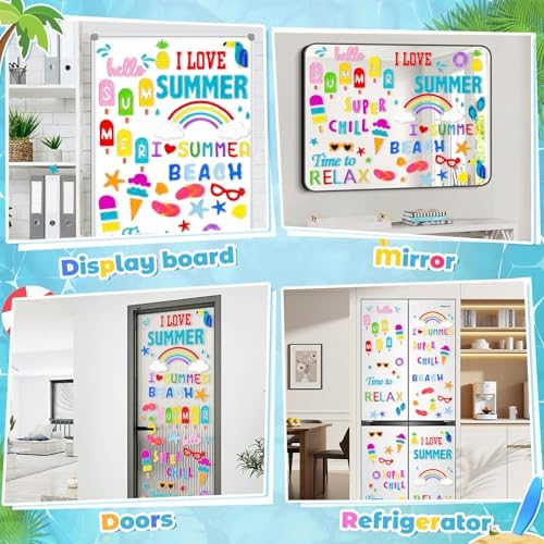 6 Pack Summer Window clings – Reusable Window Cling for Glass Windows