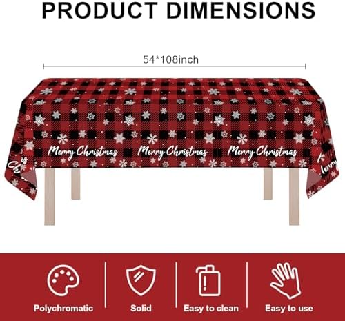 8 Pack Christmas Red Checkered Snowflake Plastic Tablecloth 54" x 108" Disposable Christmas Table Cloths for 6 to 8 Foot Tables Rectangle Table Cover for Parties (Red Checkered Snowflake, Rectangle)