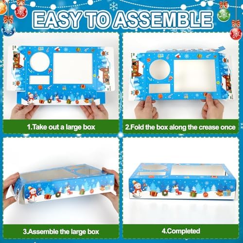 Jansun 36Pcs Christmas Movie Night Snack Trays Blue Candy Popcorn French Fries Snack Trays Christmas Movie Boxes for Snacks Tray Xmas Party Supplies