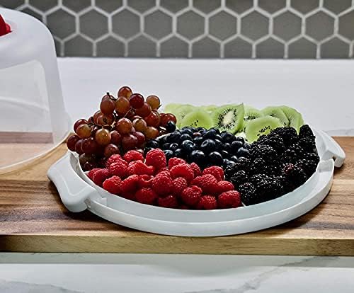 Top Shelf Elements Pie, Cheesecake Carrier for up to 10 in x 4 1/2 in cake. Two Sided Fashionable Stand Doubles as Five Section Serving Tray Perfect Taker Caddie for Travel (White)