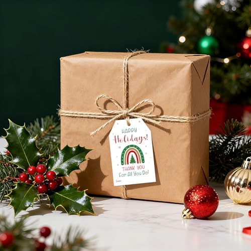 joycraft 50Pcs Christmas Tags with String, Happy Holiday Gift Tags