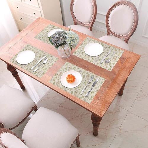 Spring Place mats Set of 4,12x18 Inches Green Rabbit Floral Leaves Placemats Rectangle Easter Decor Bunny Flower Table Mats for Party Home Kitchen Dining Table Decoration