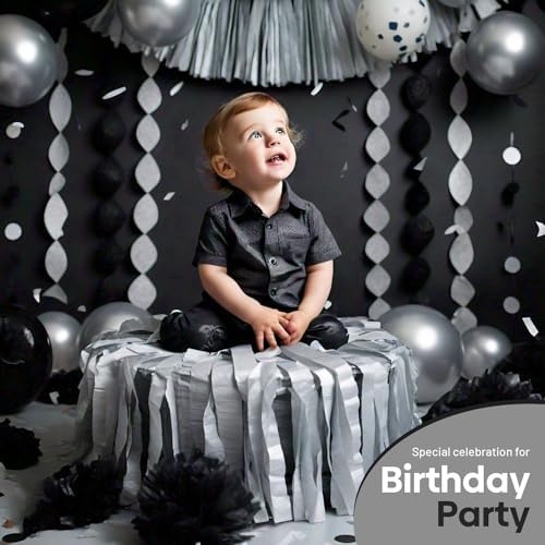 6 Silver Black Crepe Paper Streamers, 492ft Pack of Party Decorations