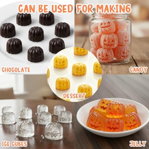 Halloween Pumpkin Silicone Mold for Chocolate,8 Cavities Chocolate Molds,Funny 3D Halloween Chocolate Candy Molds for Soap Pudding Jelly Cakes Making