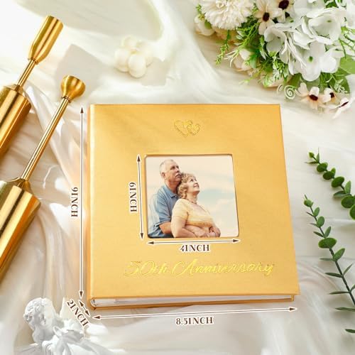 Dunzoom 50th Anniversary Wedding Photo Album Leather Gold Heart Window