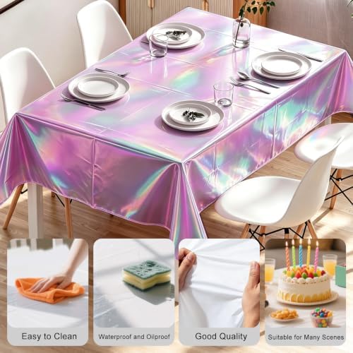 8 Pack Pink Solid Laser Plastic Tablecloth 54" x 108" Disposable Table Cloths for 6 to 8 Foot Tables Rectangle Table Cover for Parties(Pink Solid Laser, Rectangle)