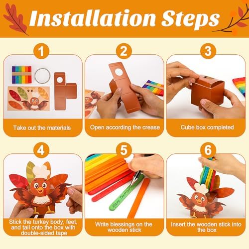 Wehhbtye 24 Set Thanksgiving Turkey Paper Jar Craft, Thankful Turkey DIY Boxes with Wooden Stick, Fall Gratitude Prayer Jar Crafts for Religious Party Supplies Handicraft Art Decoration
