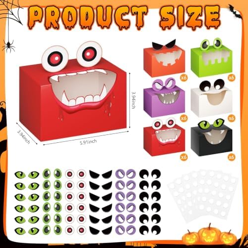 THAWAY 36 Pcs Halloween Treat Boxes Monster Party Candy Box with Window