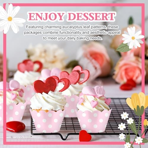 Domensi 100 Pcs Pink Polka Dots Cupcake Wrappers for Party Supplies