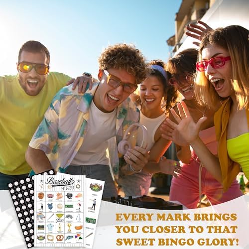 Baseball Bingo Game, Sport Bingo Cards Set, Birthday Party Bingo Supplies for Adults, Family Friends Activities Favors Decorations for 24 Player, 01