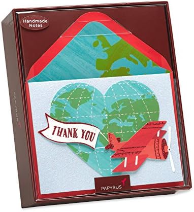 Papyrus Thank You Cards with Envelopes, Globe and Plane with Glitter (8-Count)