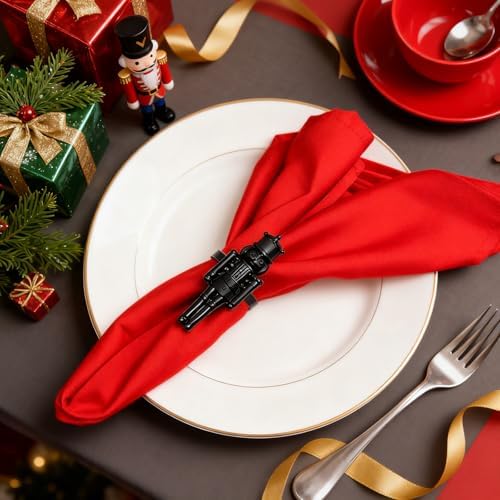 Halloween Christmas Napkin Rings Set of 12 Black Nutcracker Napkin Holder for Gothic New Year Festival Gathering Home Dining,Western Solider Kitchen Table Decor for Baby Shower Wedding Party