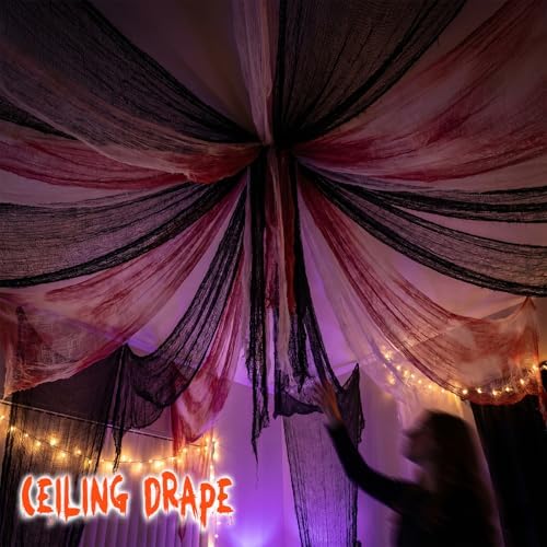 6-Pack 30 x 72 inches Halloween Creepy Cloth Decor, Black and Red