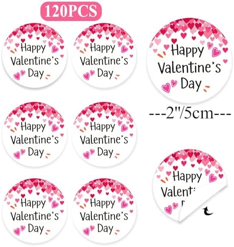 120Pcs Valentine Heart Stickers, 2 Inch Round Labels for Kids Classroom Exchange, Self Adhesive Seals for Treat Bags, Cards, Envelopes, Party Favors & Gift Wrap (Valentine’s Day)