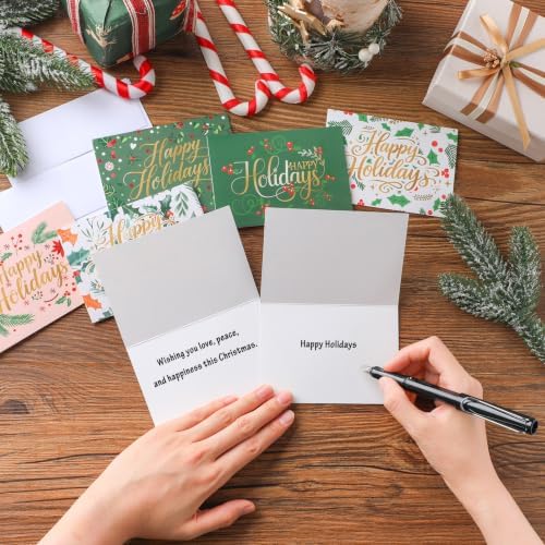 AmazingSpark 120 Pack Happy Holiday Card with Envelope Bulk Green Botanical