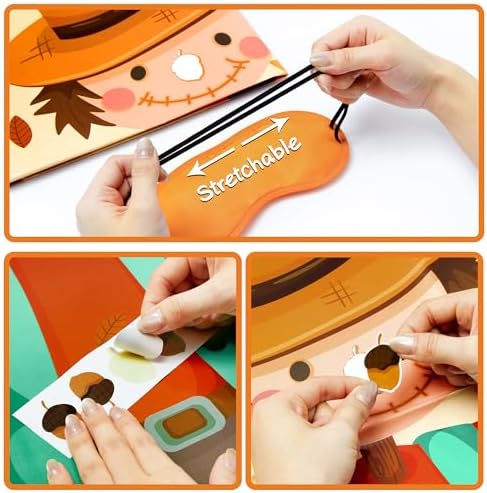 Fall Themed Pin the Nose On the Scarecrow Party Game Poster with 24 Pcs Acorn Stickers Fun Autumn Harvest Party Activity Decorations Supplies for Thanksgiving Halloween Fall Festivals Birthday