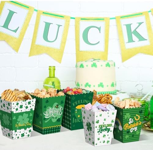 Noveread 60 Pcs Shamrock Popcorn Boxes, Green Paper Irish Treat Holders