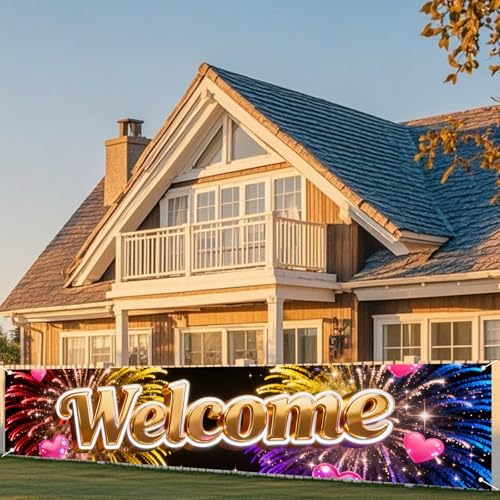 Nuxovilar Welcome Home Banner Golden 3D Letter 17.7x78.7 Polyester