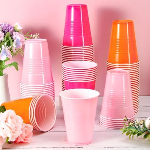 JarThenaAMCS 150Pcs Pink and Orange Plastic Cups 16Oz Bulk Hot & Light Pink Orange Disposable Party Cups for Summer Tequila Sunrise Sunset Birthday Graduation Theme Party Supplies Decorations