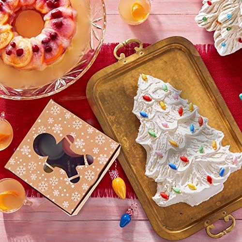 CCINEE Christmas Brown Cardboard Bakery Boxes, 24 Pack 4"x 4"x 2.5" Mini Cookie Boxes with Window Kraft Cake Box for Xmas Cupcakes Cookies Brownies Donuts Truffles Gift-Giving.