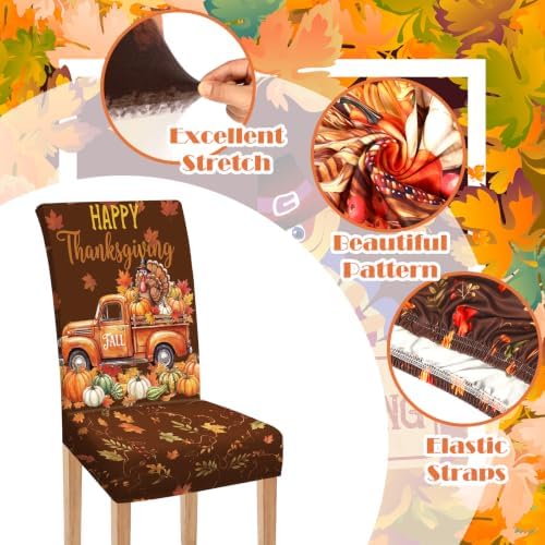 Moukeren 6 Pcs Thanksgiving Chair Covers Fall Striped Dining Slipcovers
