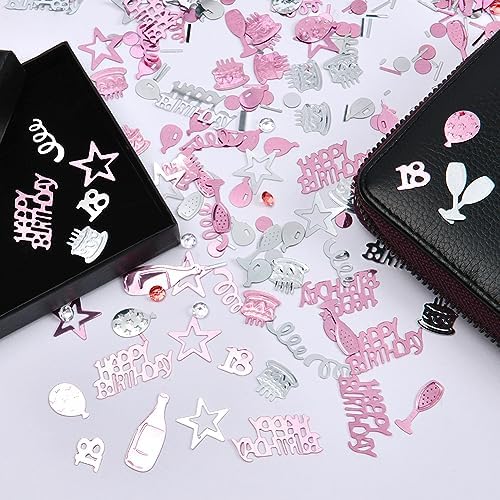 OSDUE Pink Gold Silver Happy Birthday Confetti, 18th Birthday Party Decor