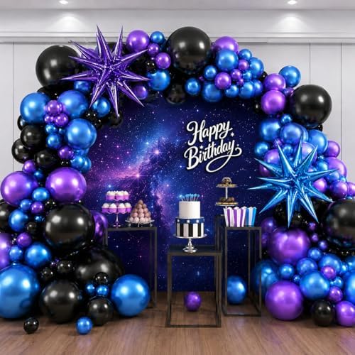 Black Purple Blue Balloon Arch Garland Kit Metallic Latex Foil Balloons