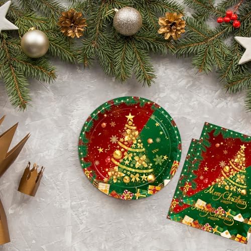 40 PCS Christmas Party Supplies,Gorgeous Christma Party supplies Tableware Set Include Christmas Paper Plates and Napkins for Xmas Tree Reindeer Snowflake Holiday,Serves 20 Guests