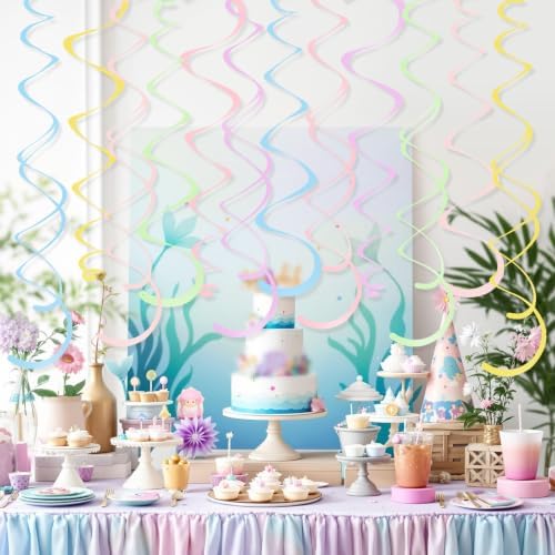 24 PCS Pastel Macarons Hanging Swirl,Sparkle Ceiling Hanging Decorations, Plastic Streamer Party Decorations with Double-Swirls and Single-Swirls for Birthday, Spring, Bridal, Gender Reveal, Wedding